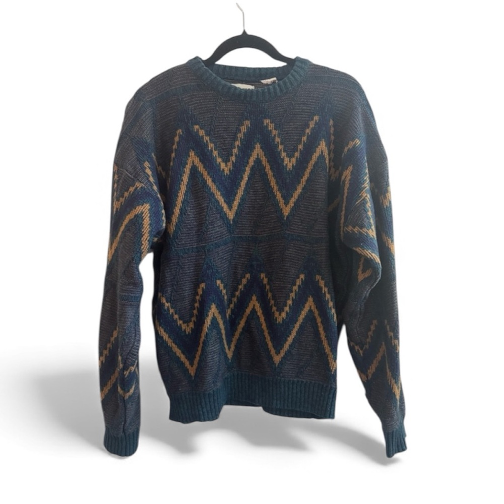 GITANO Vintage 80s/90s Grandpa Unisex Sweater Geometric Chevron Pattern